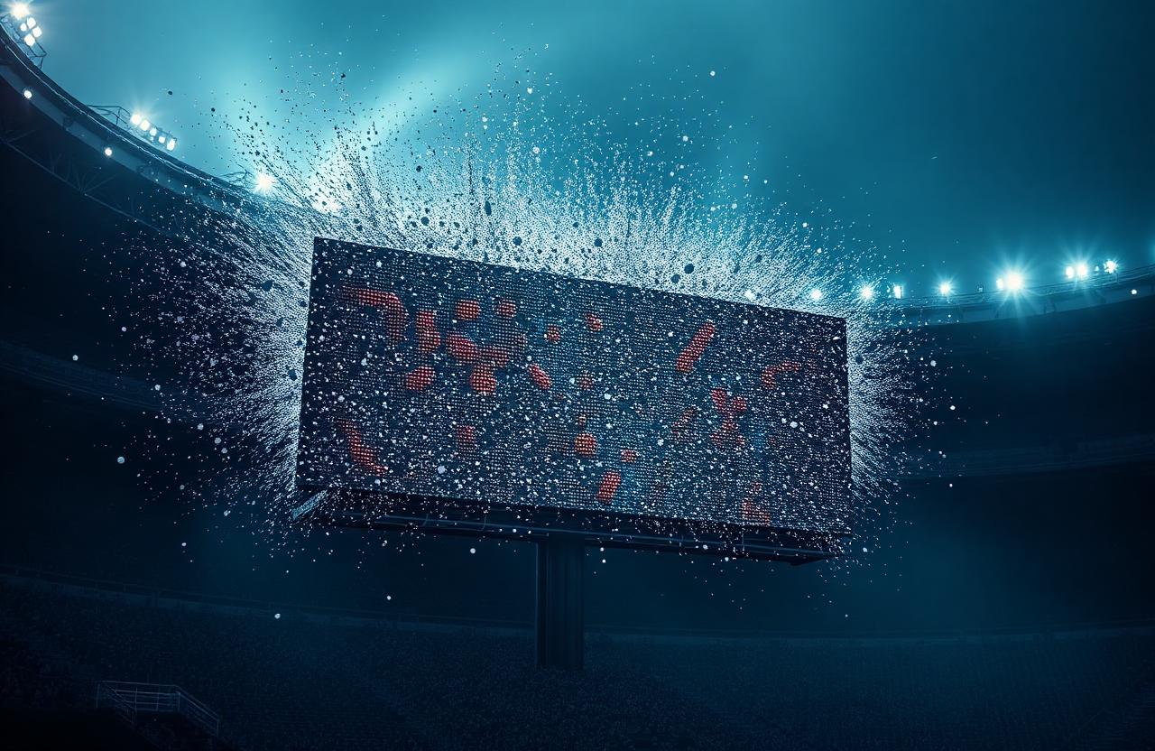 Stadium billboard dissolving into pixels